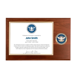 certificate plaque w/ medallion TSA