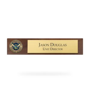 Desk Nameplate w/ Coin (DHS) - Brass/Walnut