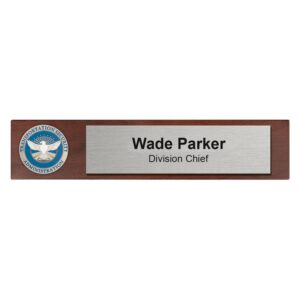 Desk Nameplate w/ Coin (TSA) - Silver/Walnut