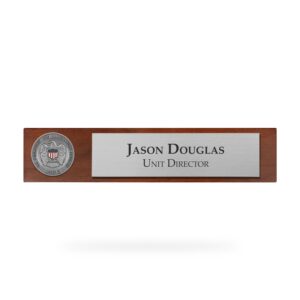 Desk Nameplate w/ Coin (USCIS) - Silver/Walnut