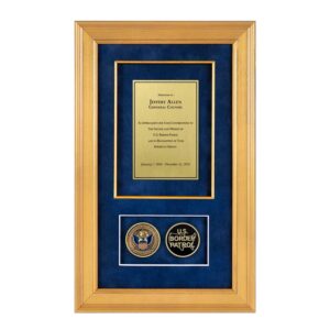 Alternative view of Recognition Shadow Box (Gold) w/ Coins (USBP)