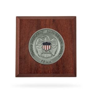 Wooden Paperweight w/ Coin (FEMA) - Silver