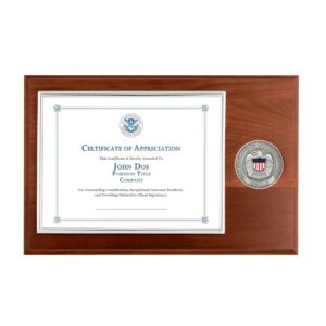Certificate Plaque w/ Medallion (FEMA) - Antique Nickel-Silver