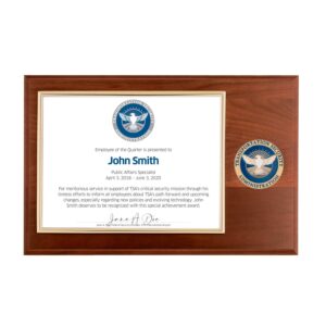 Certificate Plaque w/ Medallion (TSA)