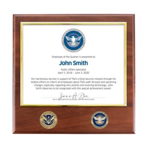 Certificate Plaque w/ 2 Coins (TSA)