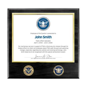 Certificate Plaque w/ 2 Coins (TSA) - Brass / Black