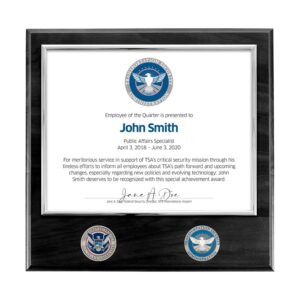 Certificate Plaque w/ 2 Coins (TSA) - Silver / Black