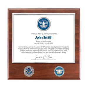 Certificate Plaque w/ 2 Coins (TSA) - Silver / Walnut