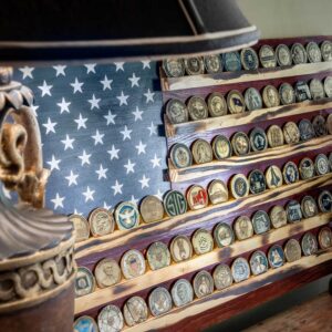 Alternative view of American Flag Challenge Coin Wall Display Stand (75 coins)