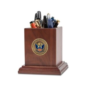 Alternative view of Wooden Pencil Cup w/ Coin (CBP) - Brass - personalized