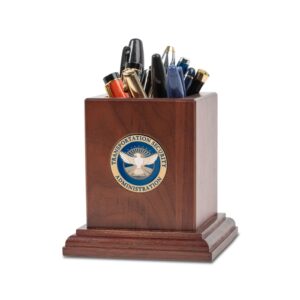 Alternative view of Wooden Pencil Cup w/ Coin (TSA) - Brass - personalized