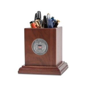 Wooden Pencil Cup w/ Coin (USCIS) - Silver - personalized