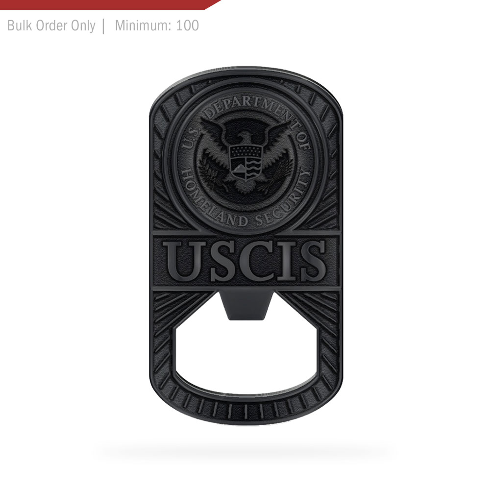 USCIS blackout dog tag bottle opener coin